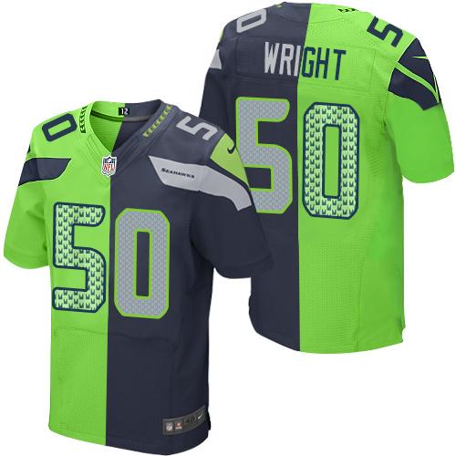 Nike Seahawks #50 K.J. Wright Steel Blue/Green Men's Stitched NFL Elite Split Jersey